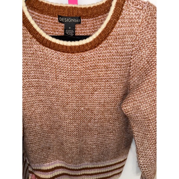 DESIGN365 Women's Striped Knit Sweater Long Sleeve Crew Neck Brown Pink Size M - Picture 4 of 8